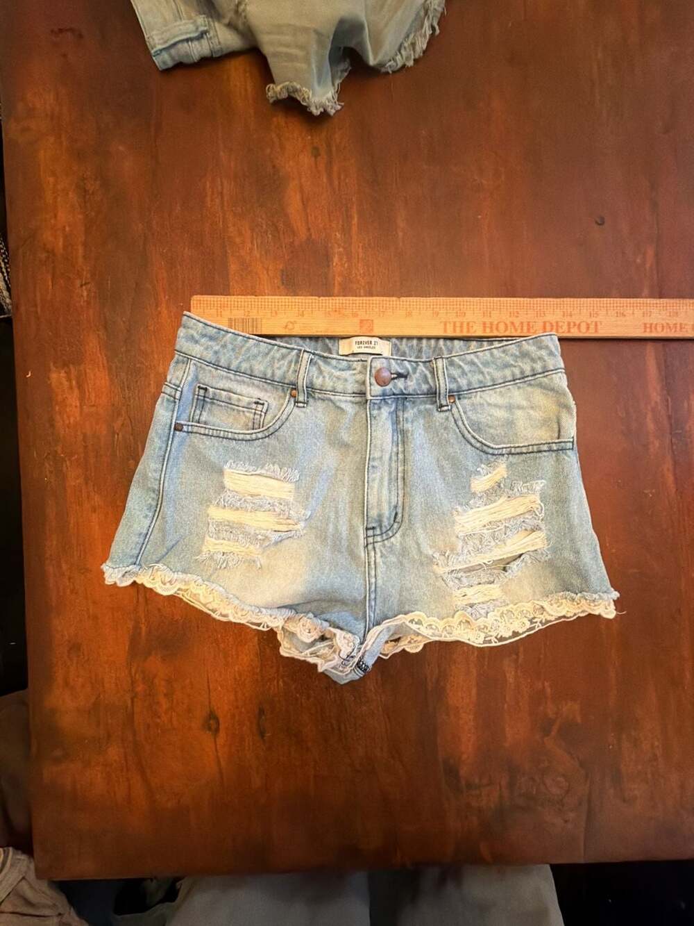 Forever 21 Distressed Lace Trim Denim Shorts Size 28
